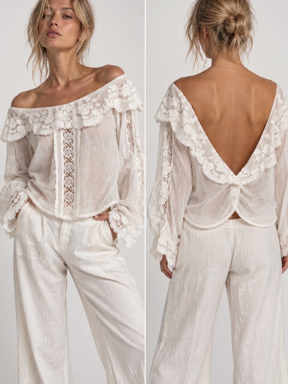 Vintage Giorgio Sant’Angelo Lace Ruffle Open Back Blouse